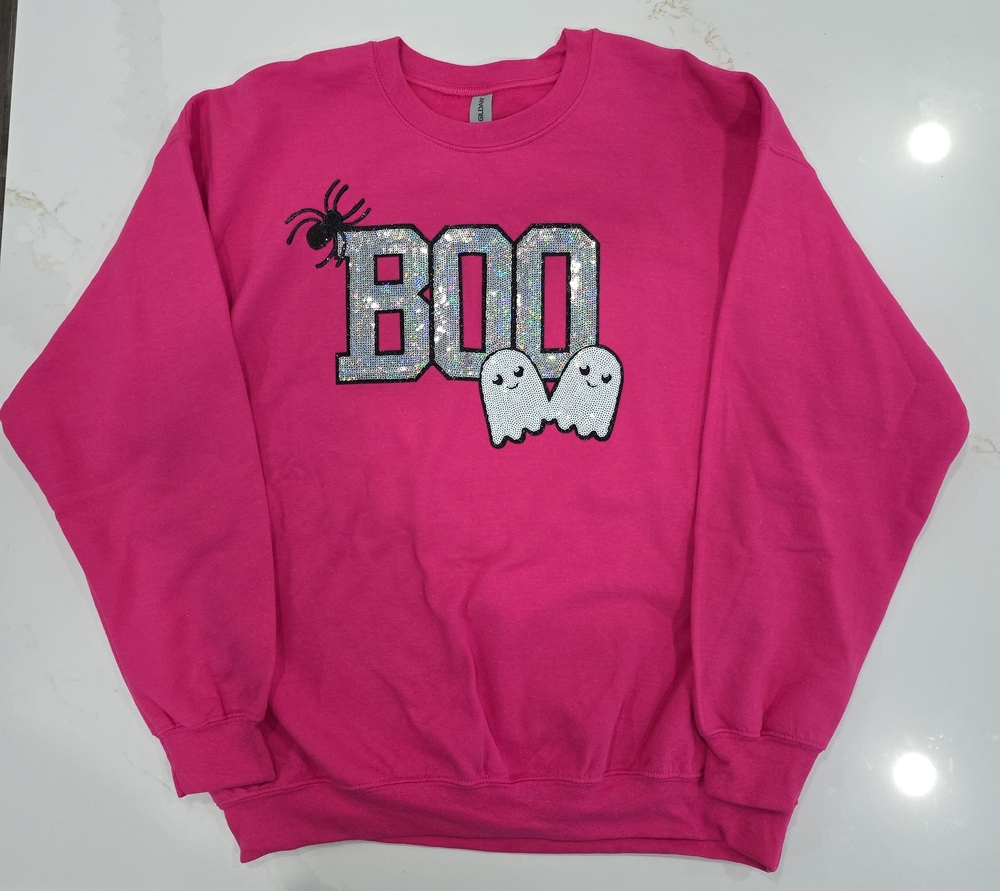 Gildan Hot Pink Halloween 'BOO' Sweatshirt with Ghosts
